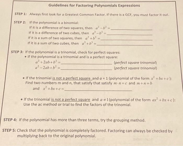 STEP 1: STEP 2: Guidelines For Factoring Polynomials | Chegg.com