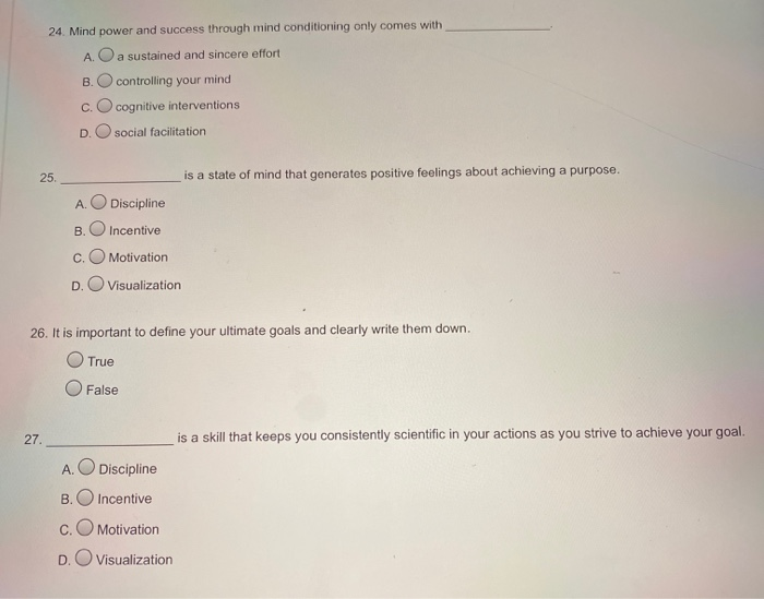 Solved 24. Mind power and success through mind conditioning | Chegg.com