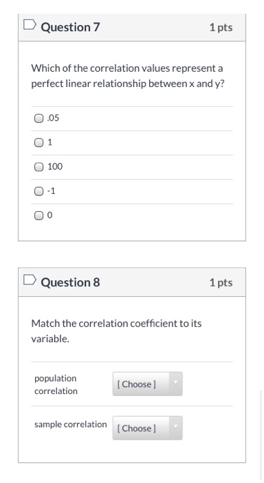 Solved Question 7 1 pts Which of the correlation values | Chegg.com
