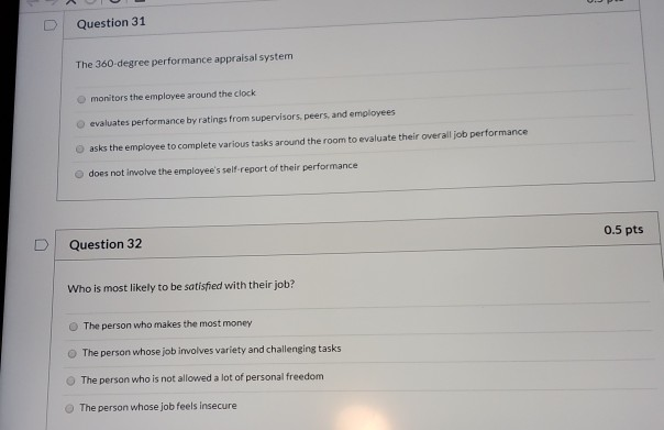 Solved Question 31 The 360 Degree Performance Appraisal | Chegg.com