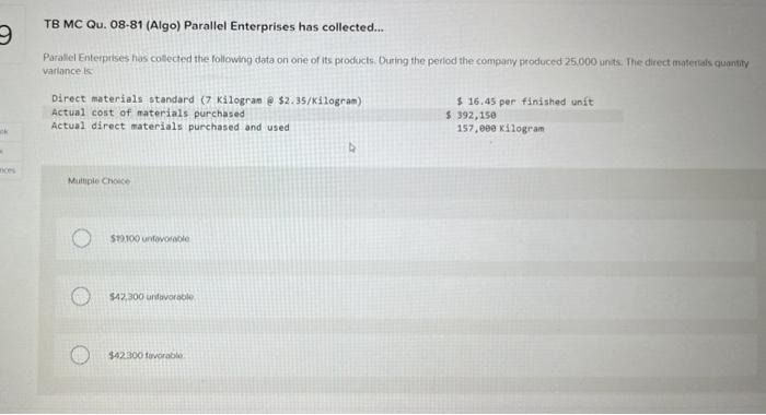 Solved TB MC Qu. 08-81 (Algo) Parallel Enterprises has | Chegg.com