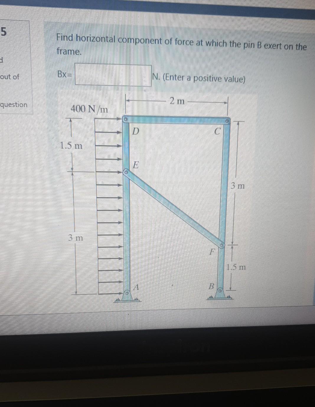 Solved 5 Find horizontal component of force at which the pin | Chegg.com