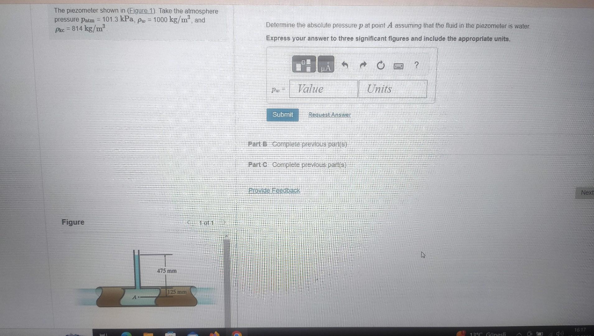 Solved The piezometer shown in (figure 1) ﻿Take the | Chegg.com
