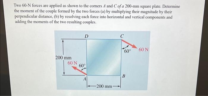 solved-two-60-n-forces-are-applied-as-shown-to-the-corners-a-chegg