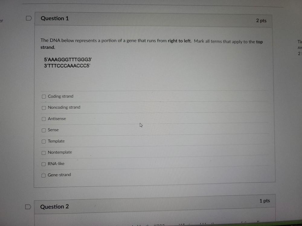 Solved Question 2 1 pts Below is a portion of an mRNA that | Chegg.com