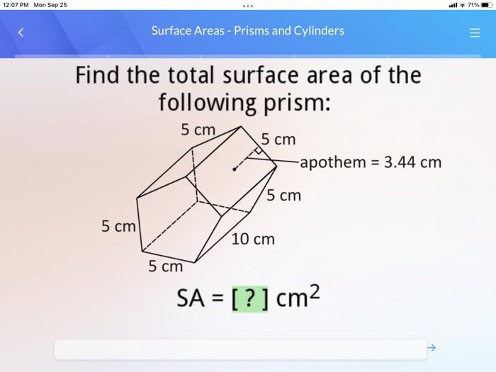 Solved Find the total surface area of the following prism: | Chegg.com