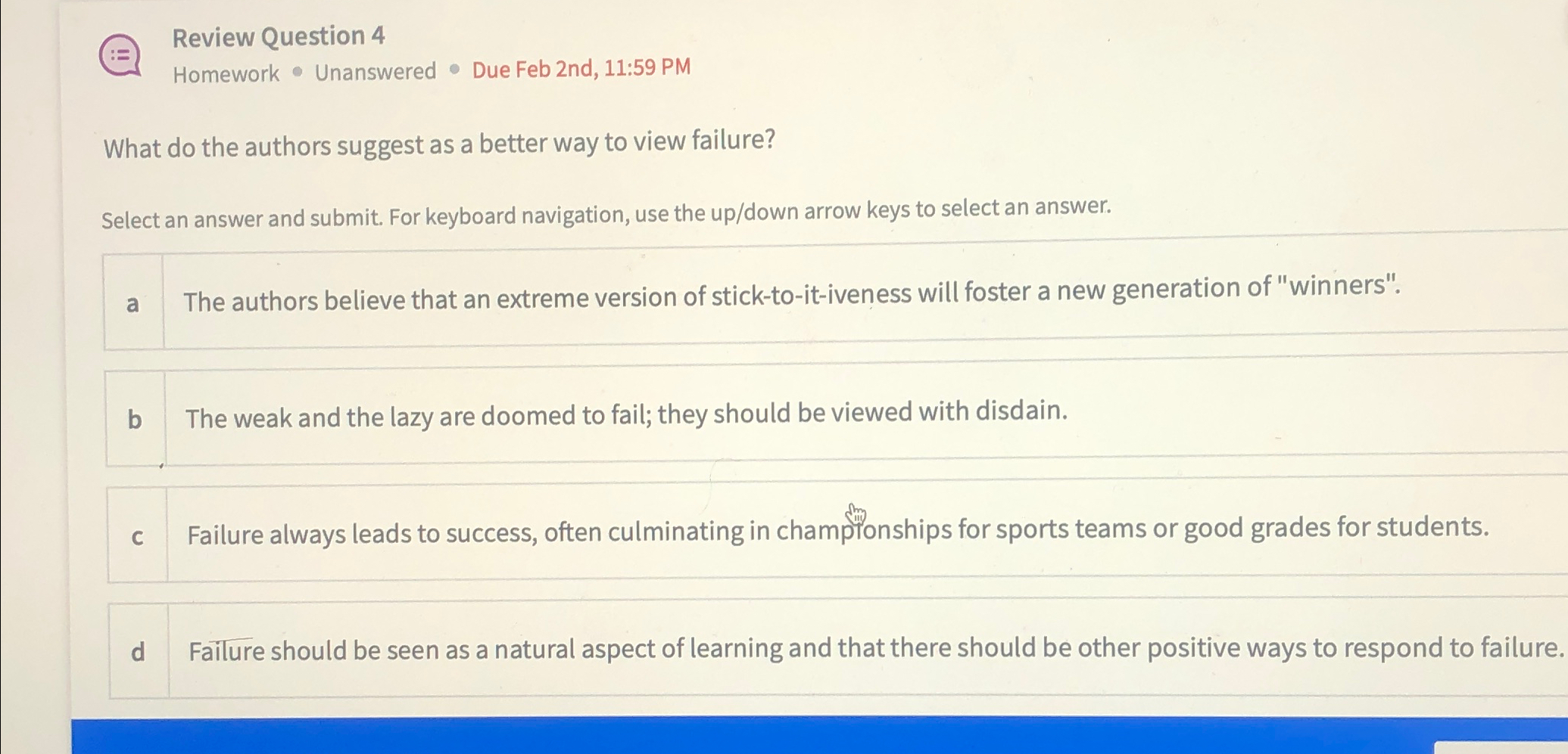 Solved Review Question 4Homework * ﻿Unanswered * ﻿Due Feb | Chegg.com