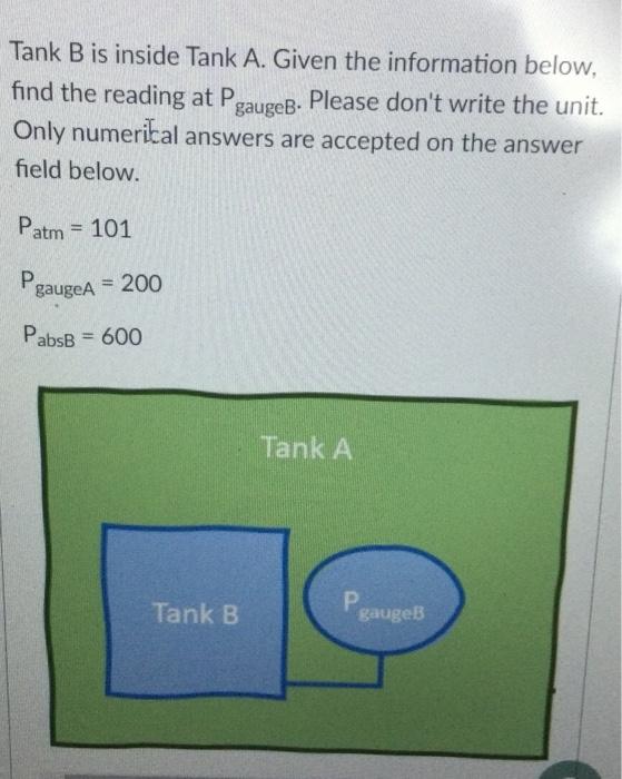 Solved Tank B Is Inside Tank A. Given The Information Below, | Chegg.com