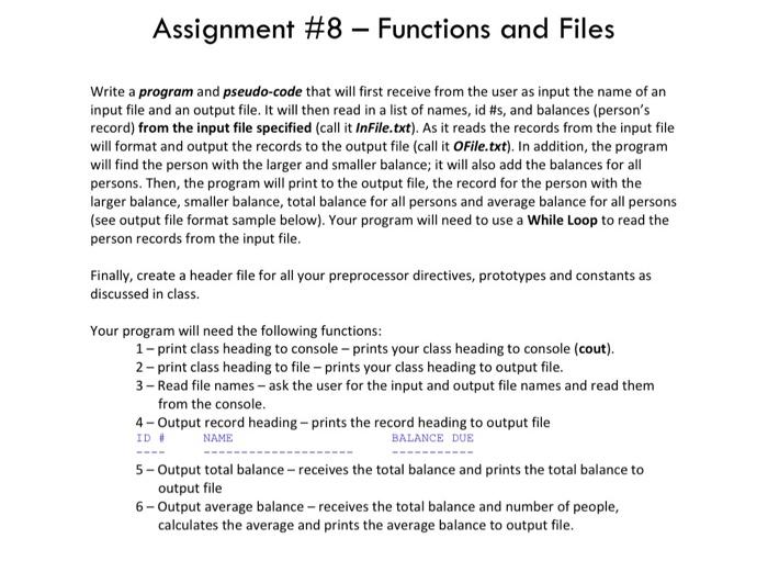 Solved Assignment #8 - Functions and Files Write a program | Chegg.com