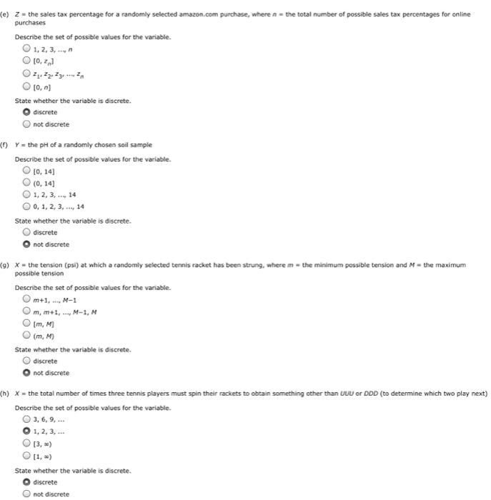 Solved For each random variable defined here, describe the | Chegg.com