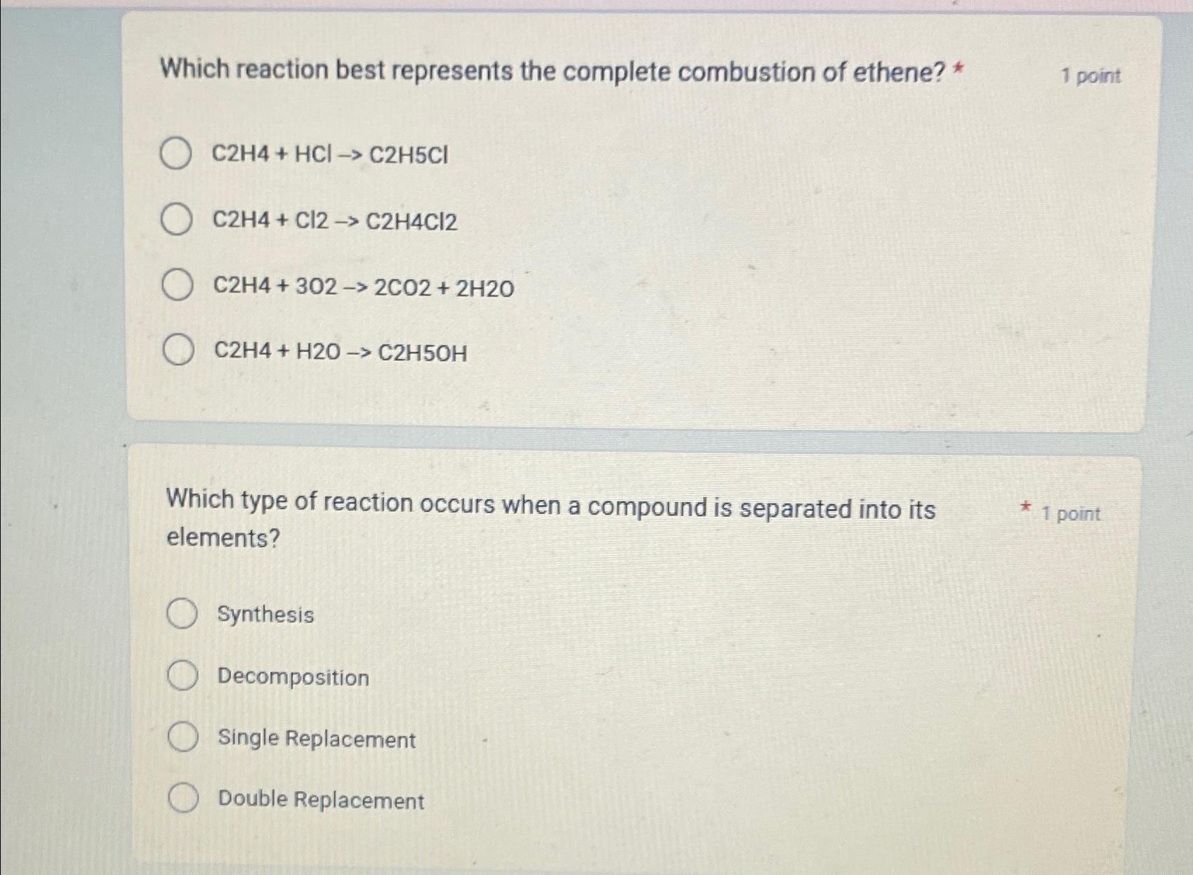 Solved Which reaction best represents the complete Chegg