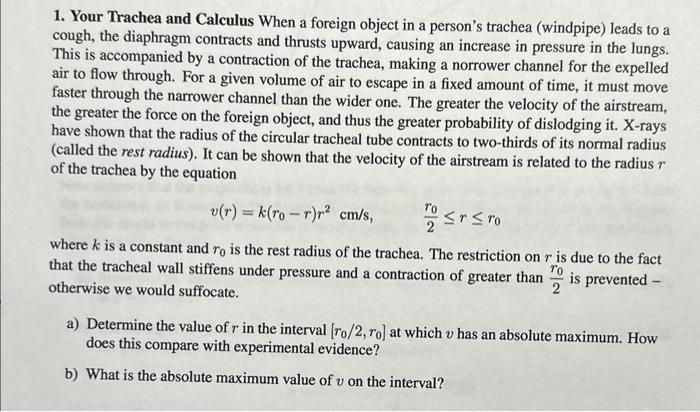 Solved 1. Your Trachea and Calculus When a foreign object in | Chegg.com