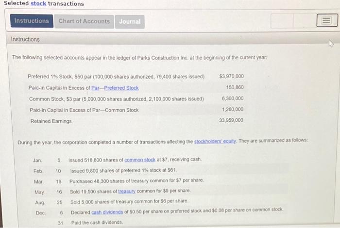 Solved Selected stock transactions Instructions Chart of | Chegg.com