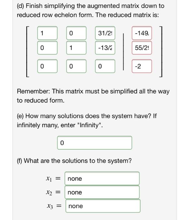 Solved (1 point) Solve the following system using augmented | Chegg.com
