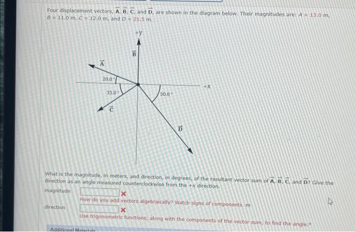 Solved Four displacement vectors, A,B,C, and D, are shown in | Chegg.com