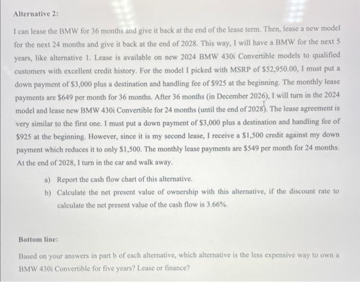 Solved 1 can lease the BMW for 36 months and give it back at | Chegg.com
