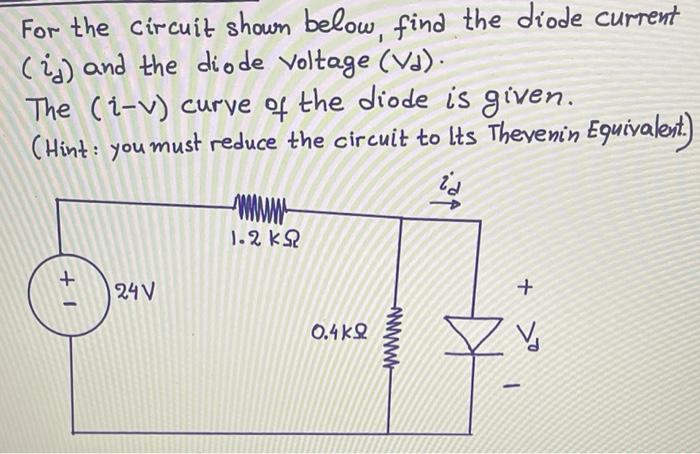 Solved For the circuit shown below, find the diode current | Chegg.com