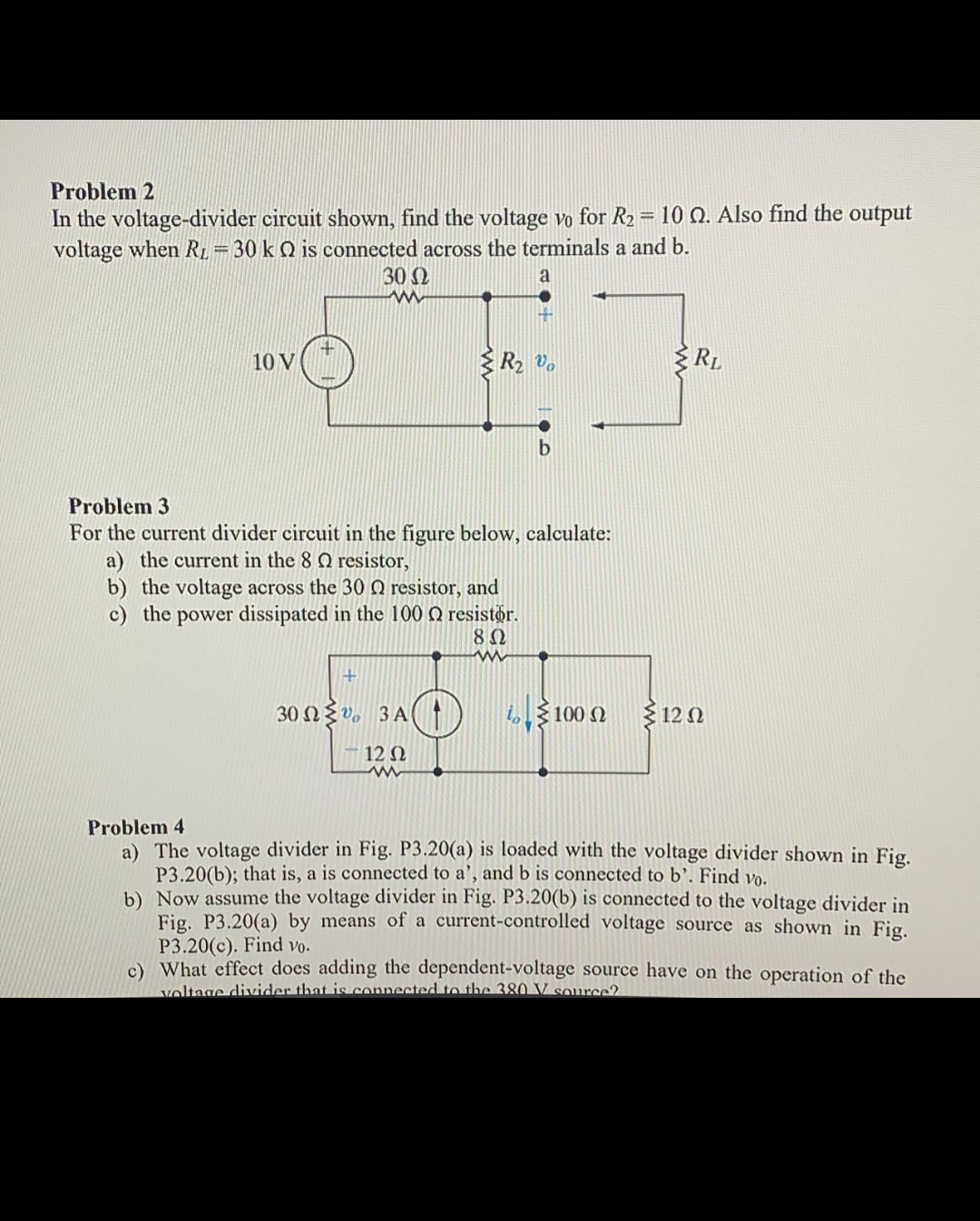 Solved Problem 2 In The Voltage-divider Circuit Shown, Find | Chegg.com