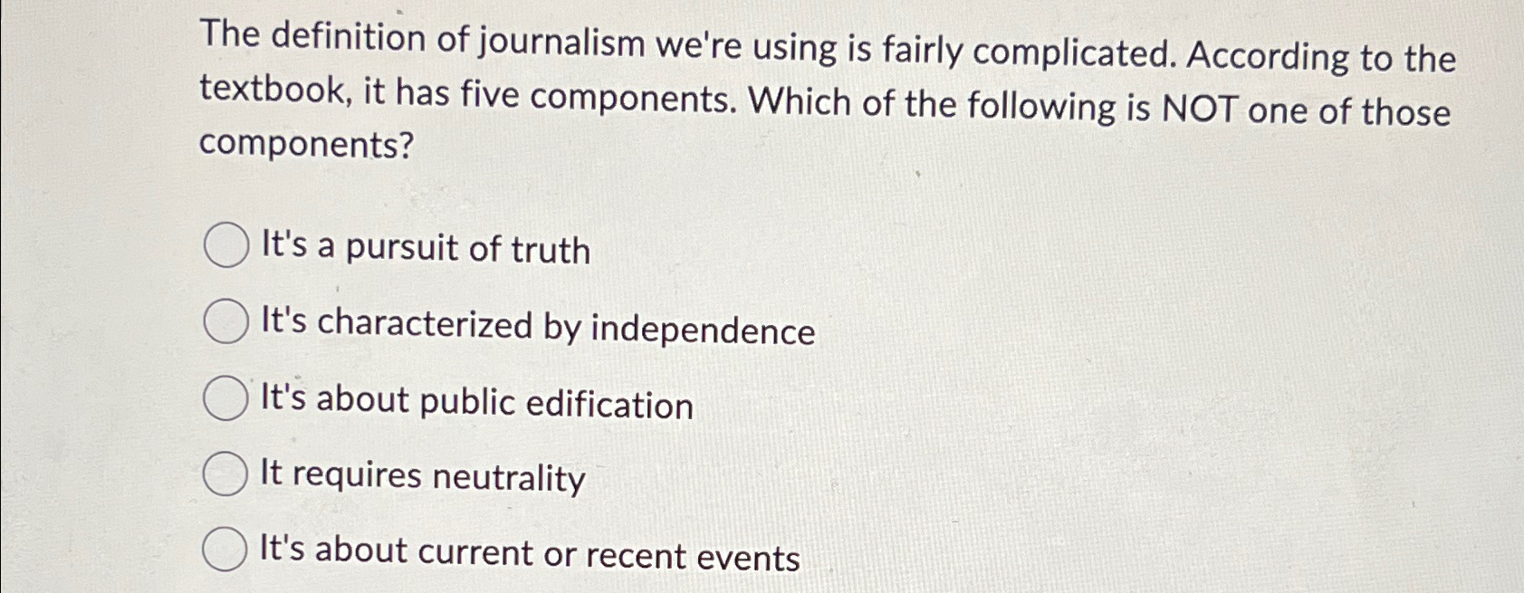 Solved The definition of journalism we're using is fairly
