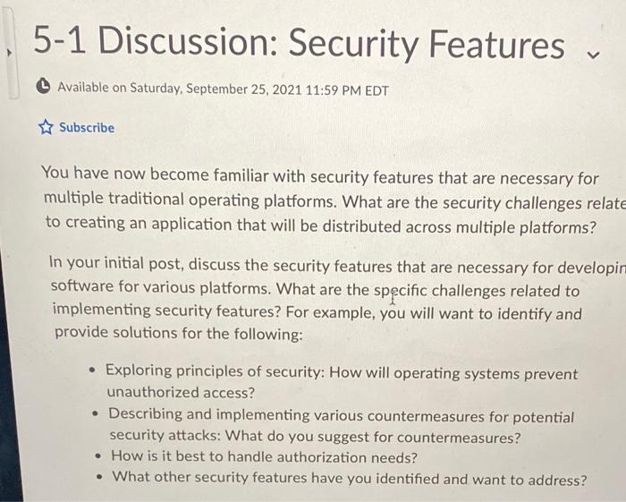 Solved 5-1 Discussion: Security Features V Available on | Chegg.com