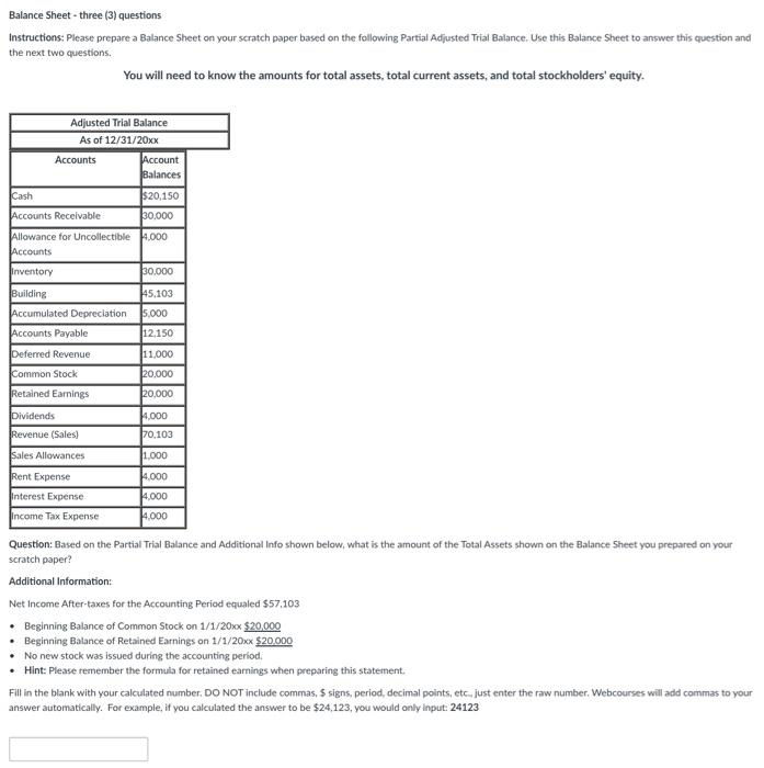 Solved Balance Sheet -three (3) questions Instructions: | Chegg.com