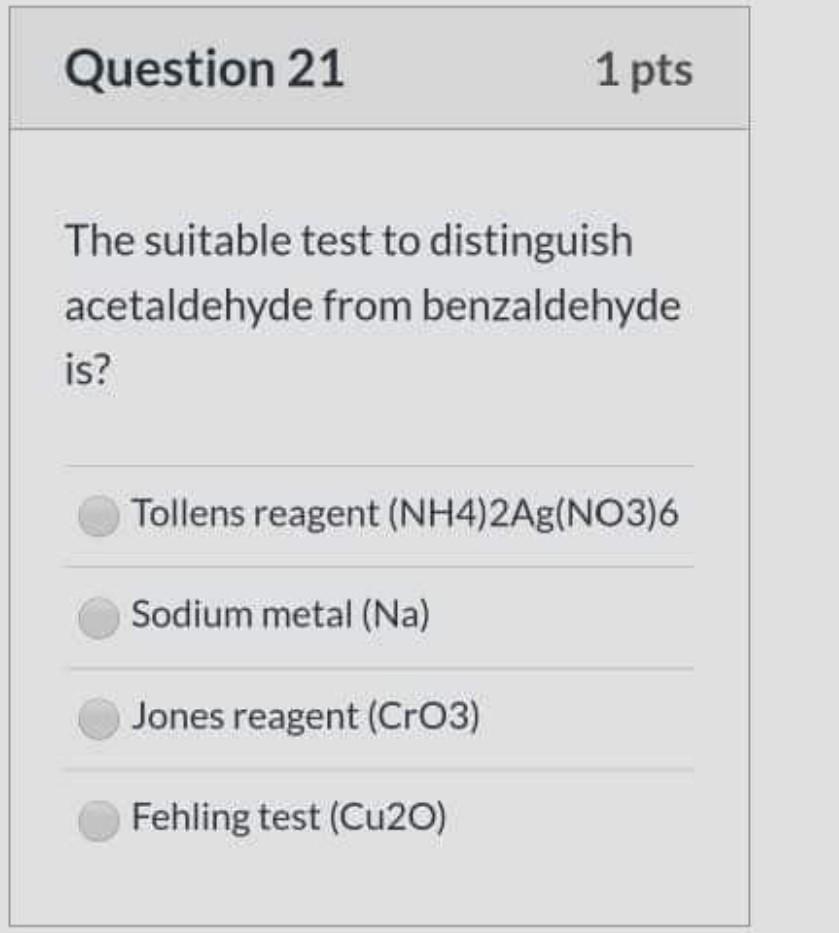 Solved Question 21 1 pts The suitable test to distinguish | Chegg.com