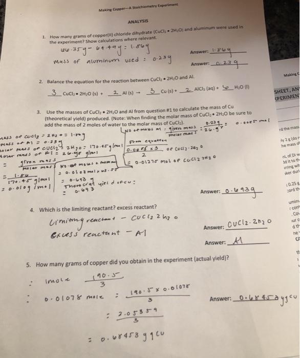 Solved Making Copper Stoichiometry Experiment 6. Calculate | Chegg.com