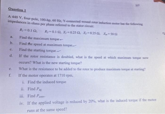 Solved A V Four Pole Hp Hz Y Conocoted Wound Chegg Com