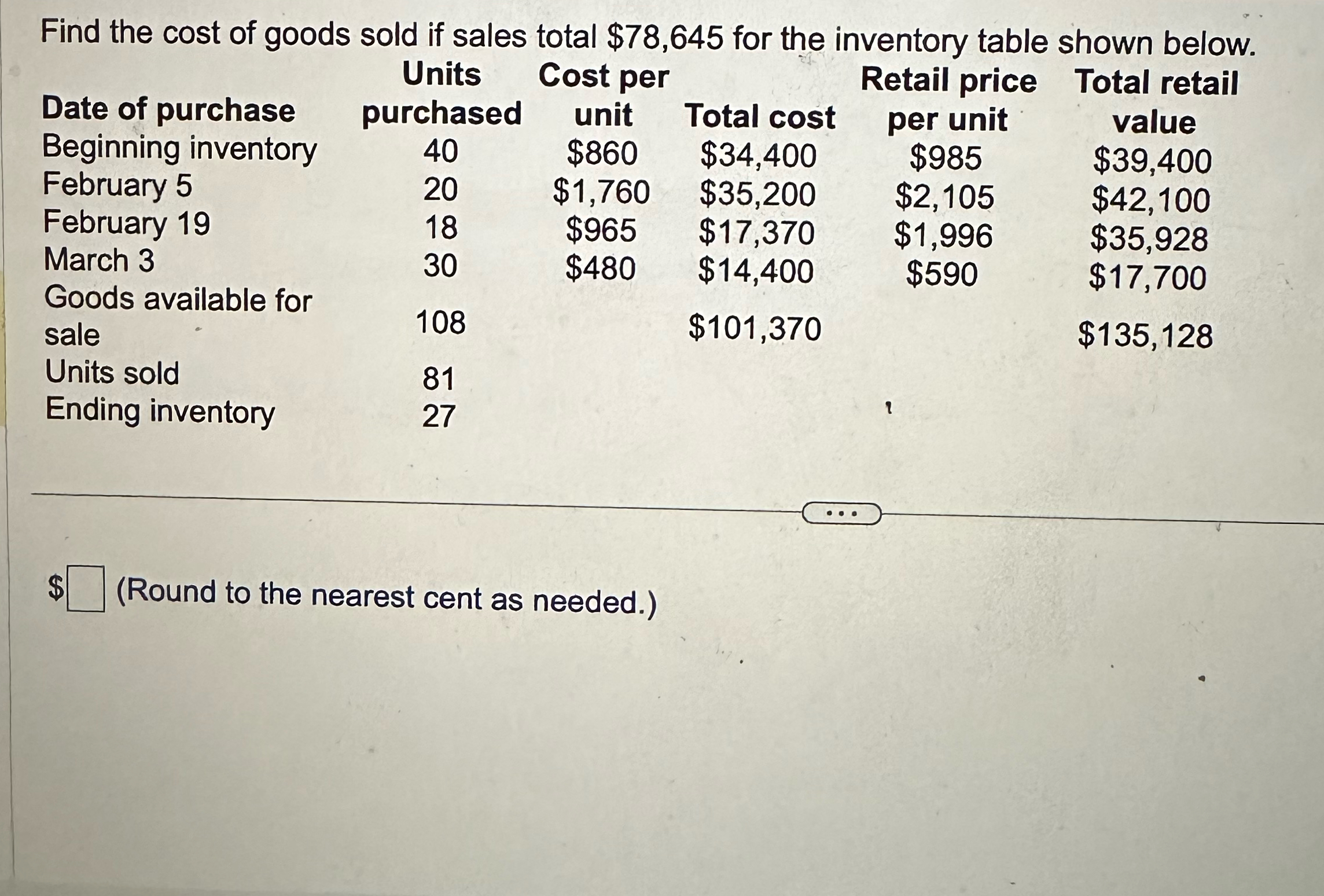 Solved Find the cost of goods sold if sales total $78,645 | Chegg.com