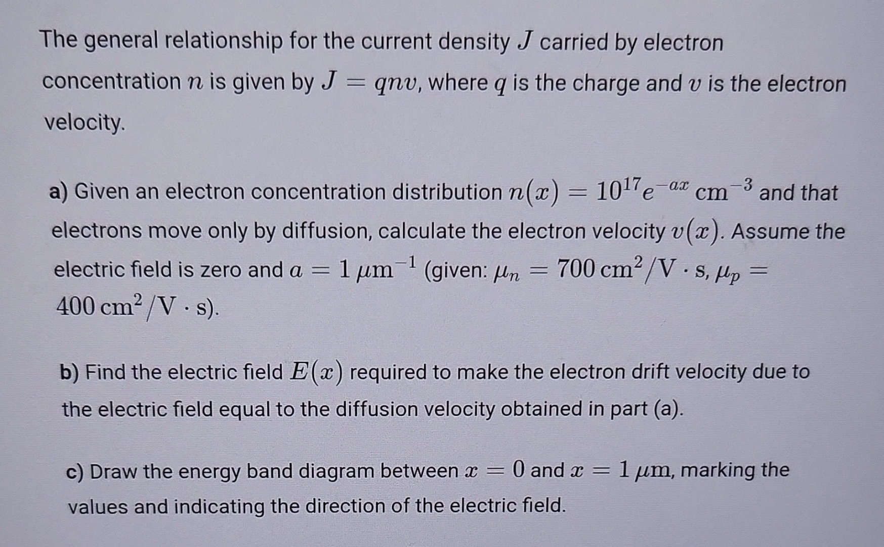Solved The general relationship for the current density J | Chegg.com