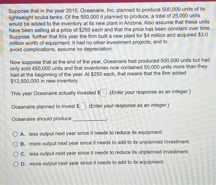 Solved Suppose that in the year 2015 , Oceanaire, Inc. | Chegg.com