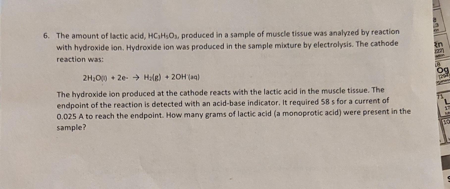 Solved The amount of lactic acid, HC3H5O3, produced in a | Chegg.com