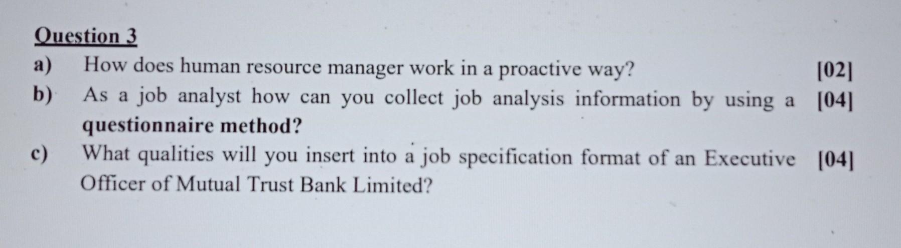 Solved Question 3 a) How does human resource manager work in | Chegg.com