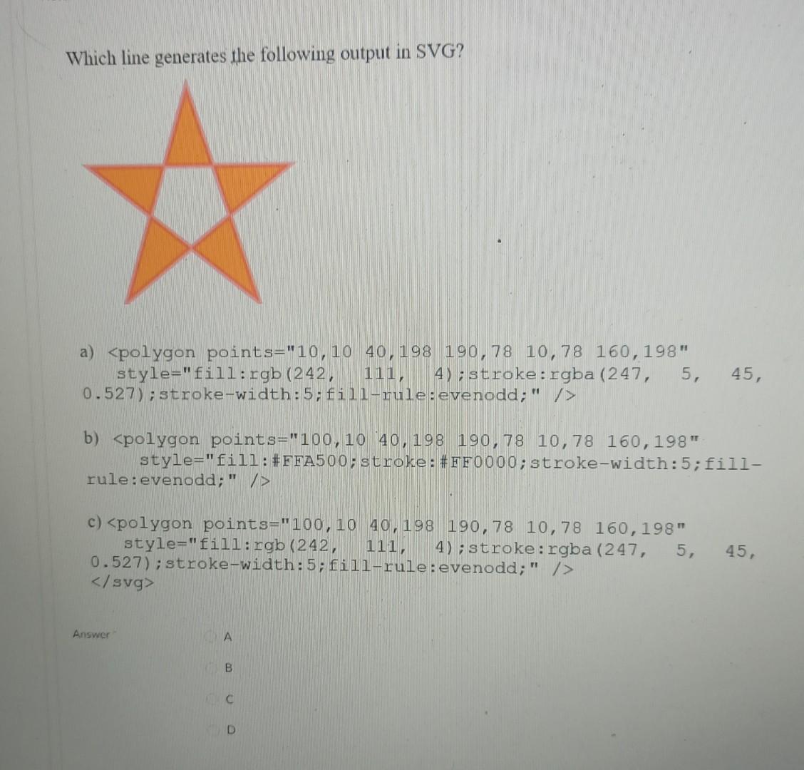 Solved Which line generates the following output in SVG? a) | Chegg.com