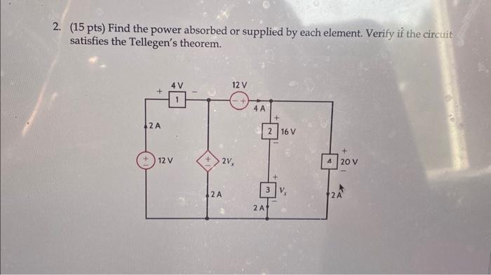 Solved 2. (15 Pts) Find The Power Absorbed Or Supplied By | Chegg.com