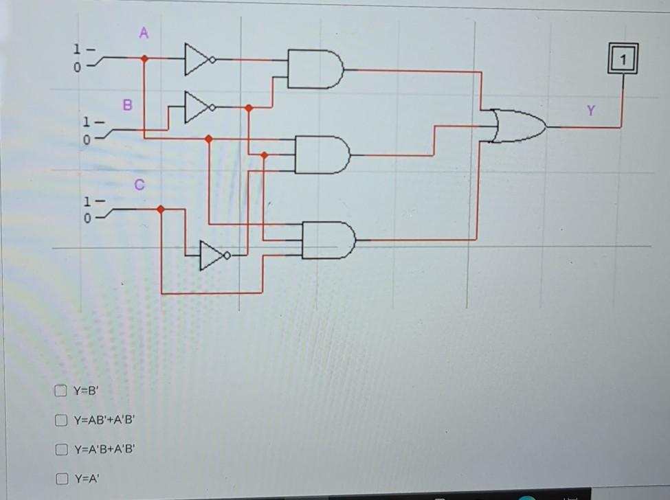 Solved A 1- 1 Y 0 1- 0 - O Y=B O Y=AB'+A'B' O Y=A'B+A'B' O | Chegg.com