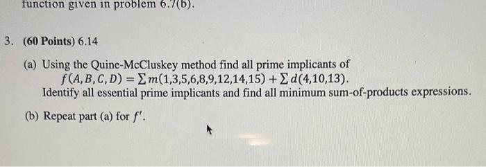 Solved (a) Using The Quine-McCluskey Method Find All Prime | Chegg.com