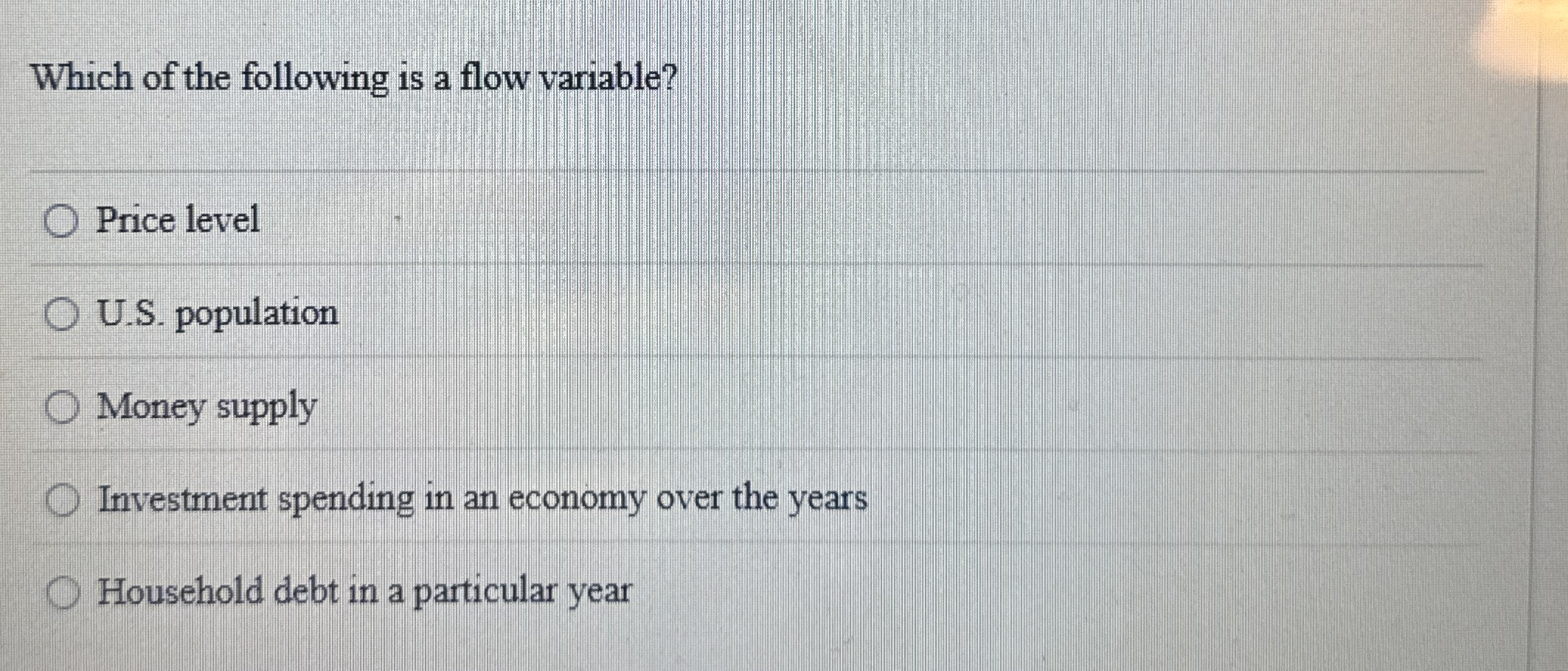 Solved Which of the following is a flow variable?Price | Chegg.com