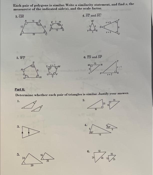 Solved Each pair of polygons is similar. Write a similarity | Chegg.com