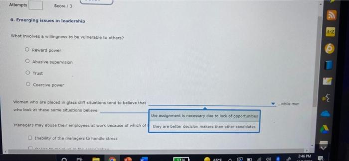 Solved Attempts Score/3 6. Emerging issues in leadership A-Z | Chegg.com