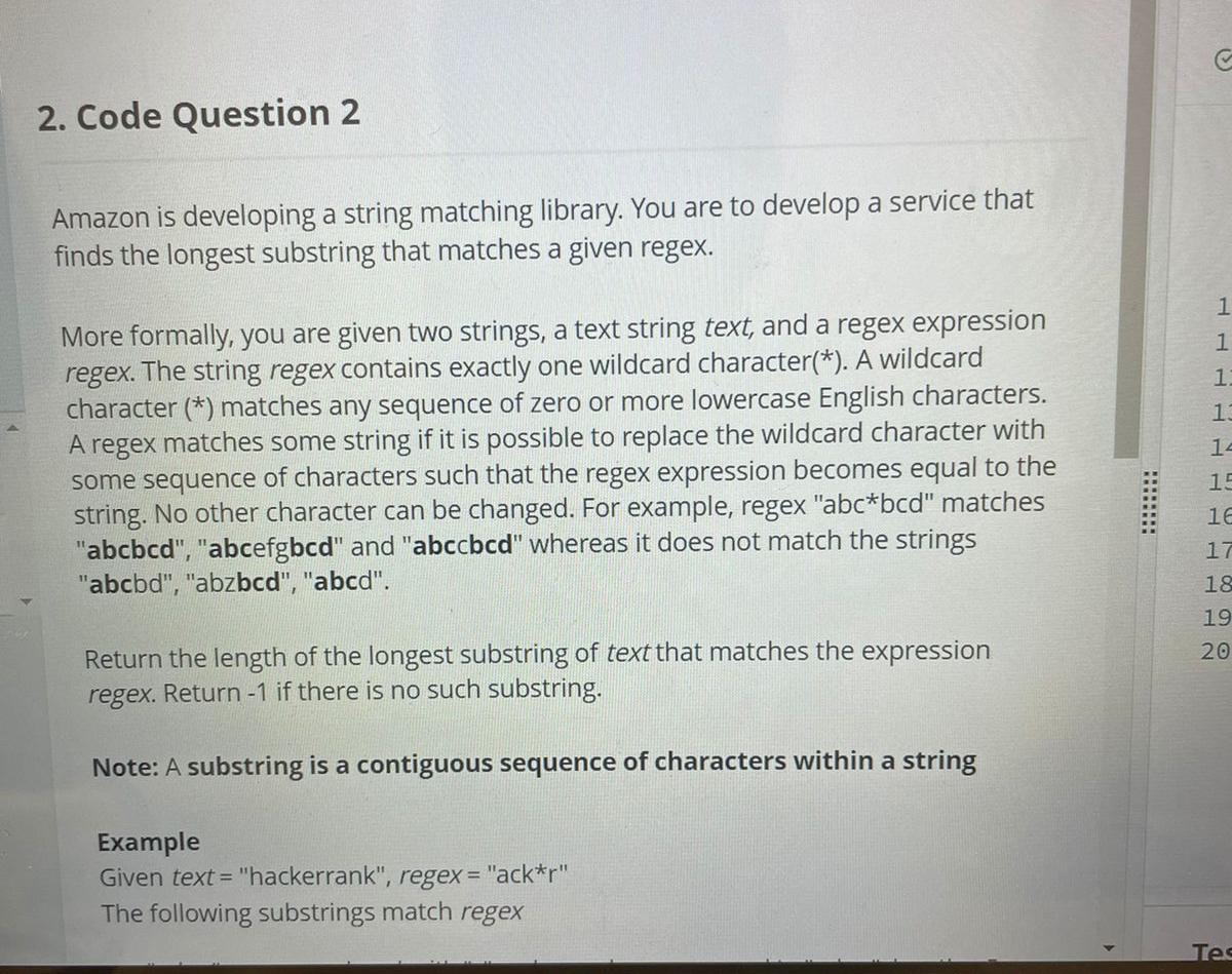 Solved Code Question Amazon Is Developing A String Matching Chegg Com