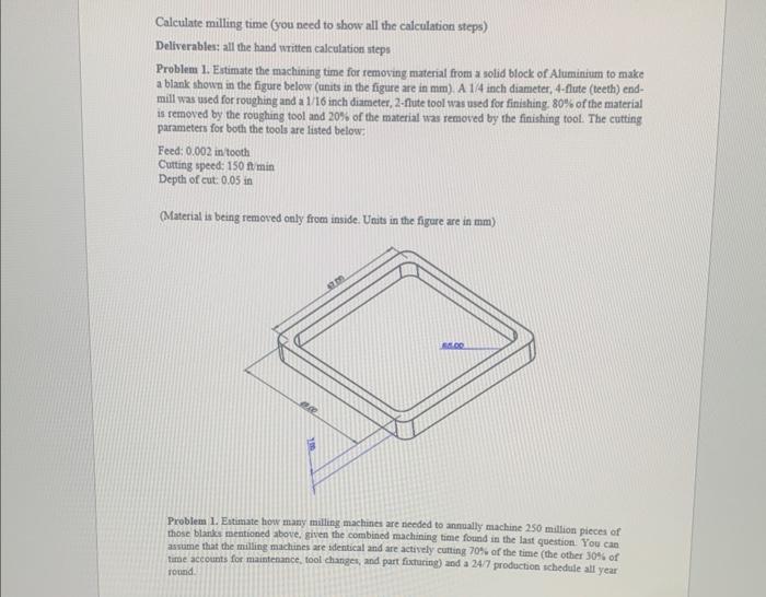 [Solved] Calculate milling time (you need to show all the
