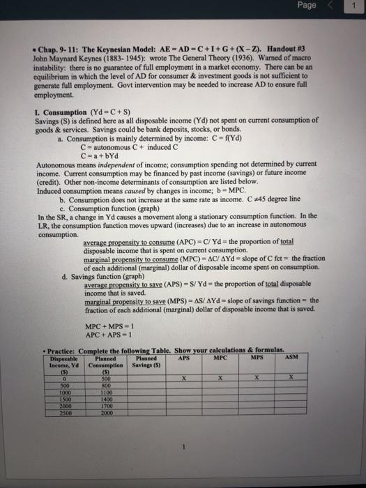 Solved Page 1 Chap 9 11 The Keynesian Model Ae Ad Chegg Com