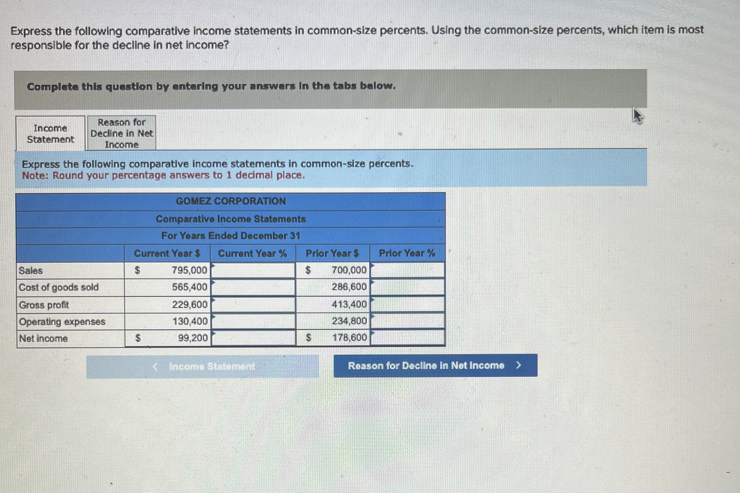 Solved Express the following comparative income statements | Chegg.com