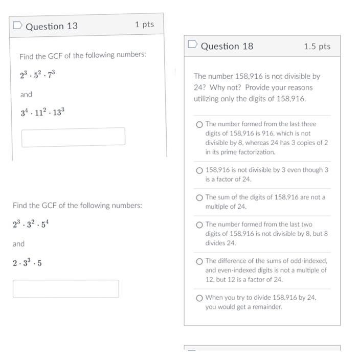 Solved Find The GCF Of The Following Numbers: | Chegg.com