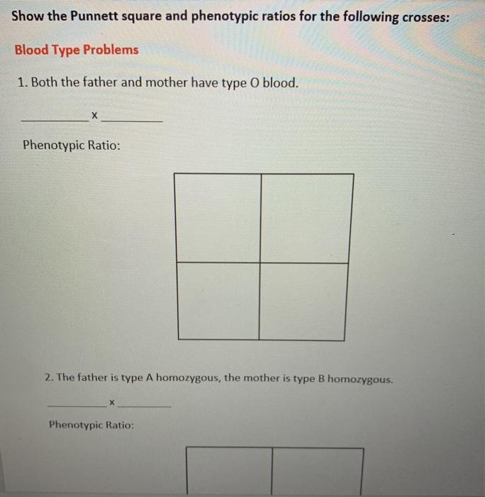 Solved Show the Punnett square and phenotypic ratios for the | Chegg.com