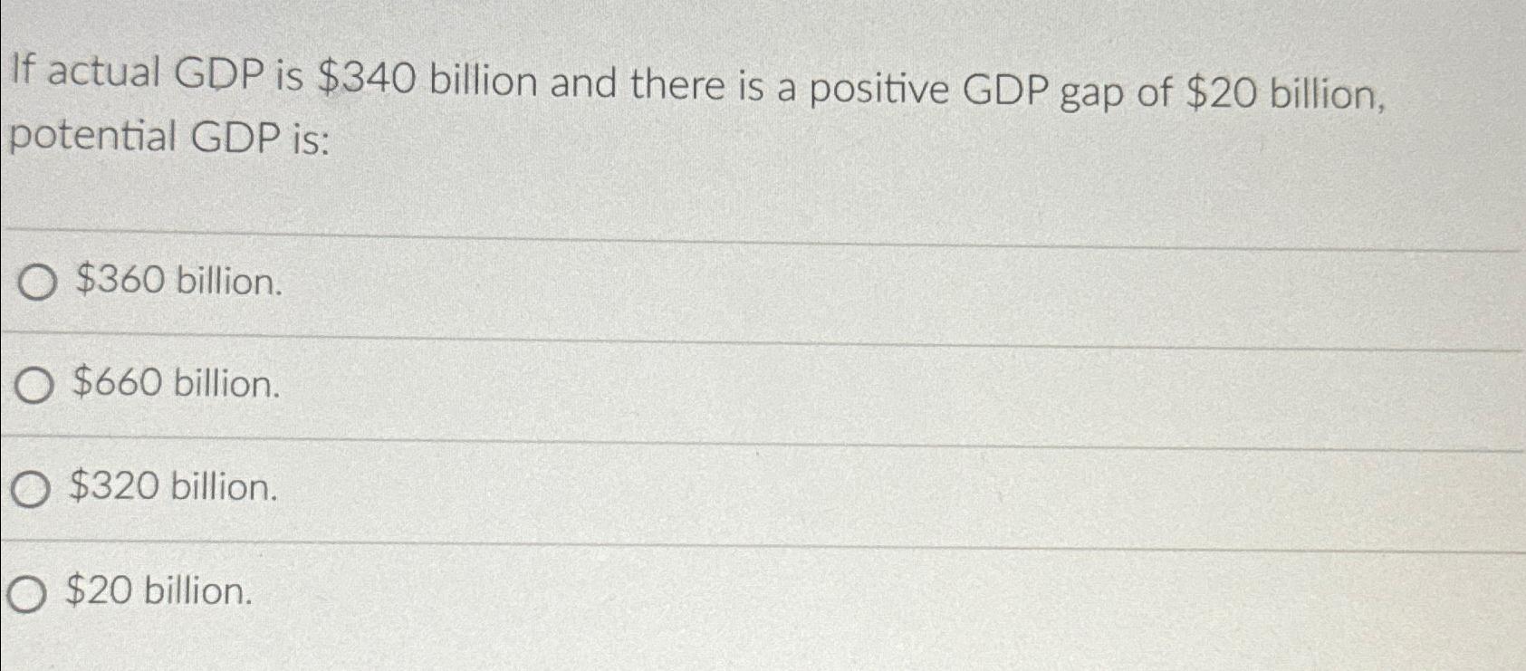 Solved If actual GDP is $340 ﻿billion and there is a | Chegg.com