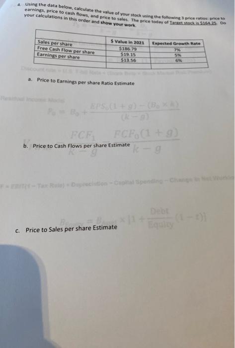 Solved 4. Using The Data Below, Calculate The Value Of Your | Chegg.com