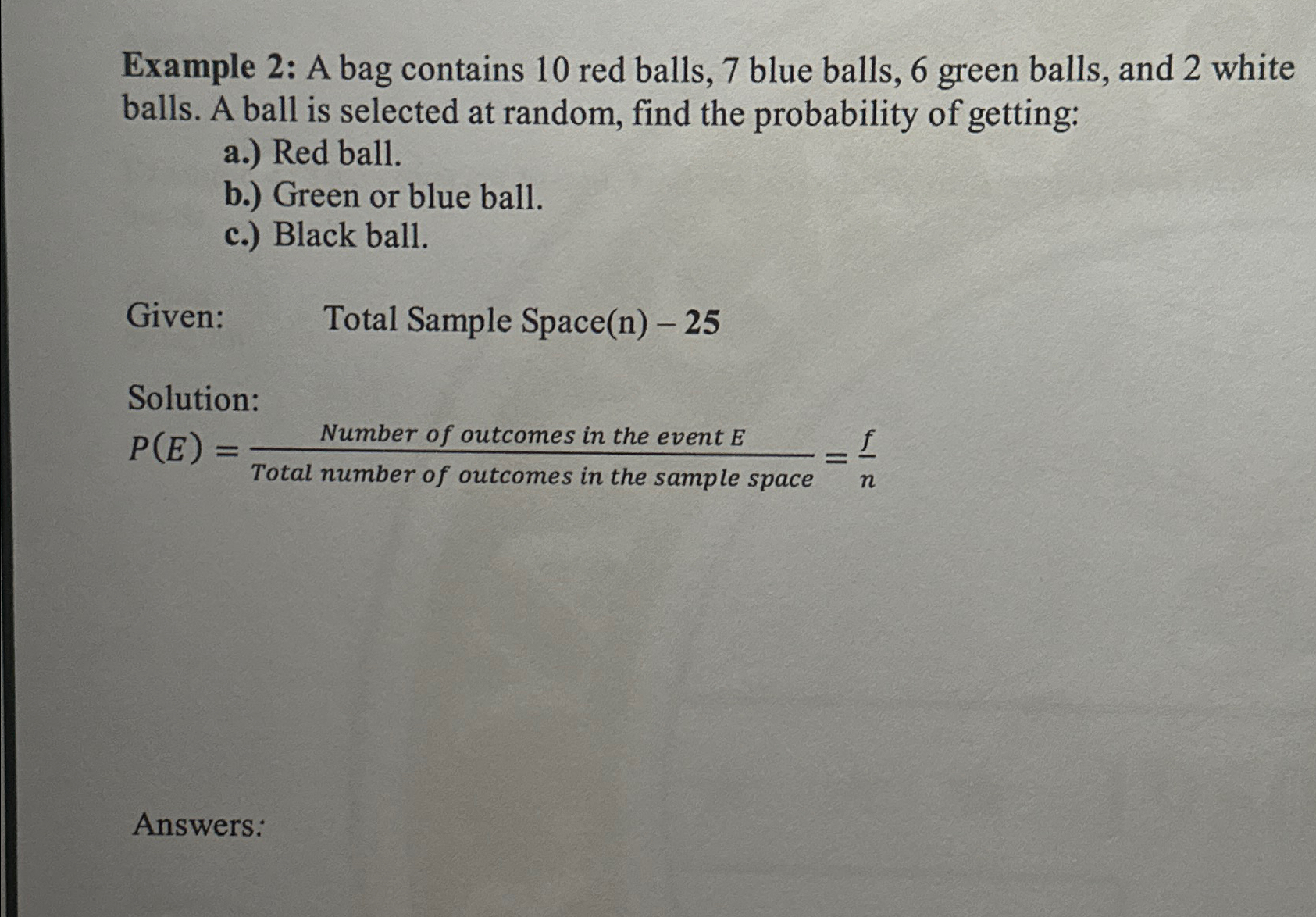 Solved Example 2: A bag contains 10 ﻿red balls, 7 ﻿blue | Chegg.com