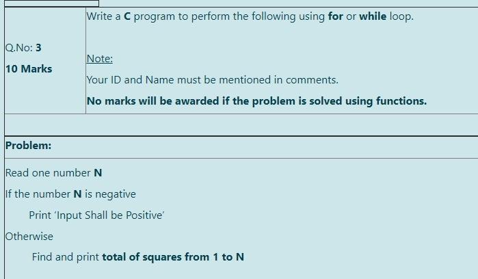 Solved Write a C program to perform the following using for | Chegg.com
